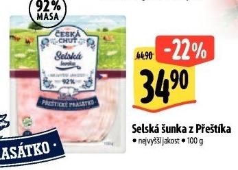 Selská šunka nejvyšší jakosti Přeštické prasátko Česká chuť