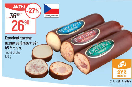 Sýr tavený salámový uzený 45% Excelent