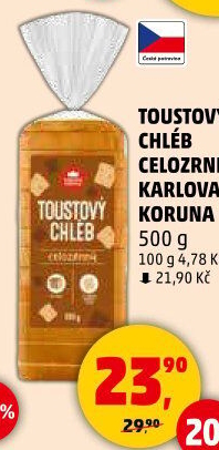Toustový chléb celozrnný Karlova Koruna