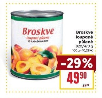 Broskve loupané půlené 820/470 g