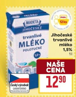 Mléko trvanlivé Jihočeské Madeta - 1,5% polotučné