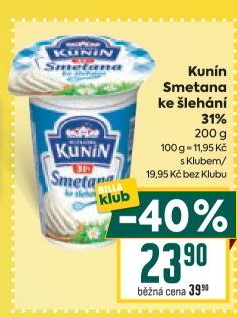 Smetana ke šlehání Mlékárna Kunín 31%