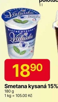 Smetana zakysaná z Valašska Mlékárna Valašské Meziříčí 15%