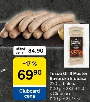 Bavorská klobása kuřecí Grill Master Tesco