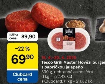 Hovězí burger Jalapeňo Grill Master Tesco