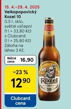 Pivo světlé výčepní 10°Velkopopovický Kozel