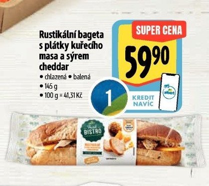 Rustikální bageta s plátky kuřecího masa a sýrem cheddar