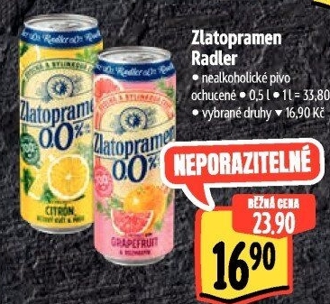 Nealkoholické pivo ochucené Radler Zlatopramen
