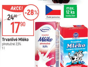 Mléko trvanlivé Pragolaktos - 3,5% plnotučné
