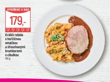 Králičí roláda s hořčičnou omáčkou a šťouchanými bramborami s cibulkou