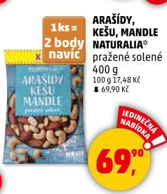 Arašídy, kešu a mandle pražené Naturalia