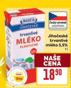 Mléko trvanlivé Jihočeské Madeta - 3,5% plnotučné
