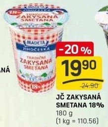 Smetana zakysaná Jihočeská Madeta 18%