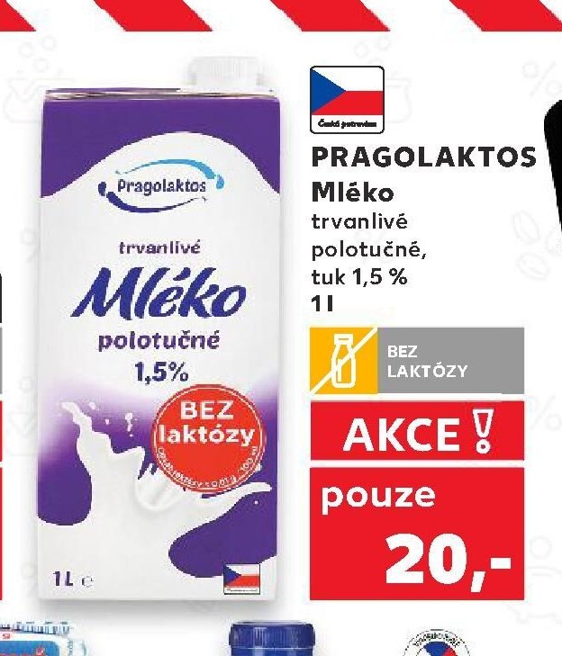 PRAGOLAKTOS Mléko trvanlivé polotučné, tuk 1,5% 1 l