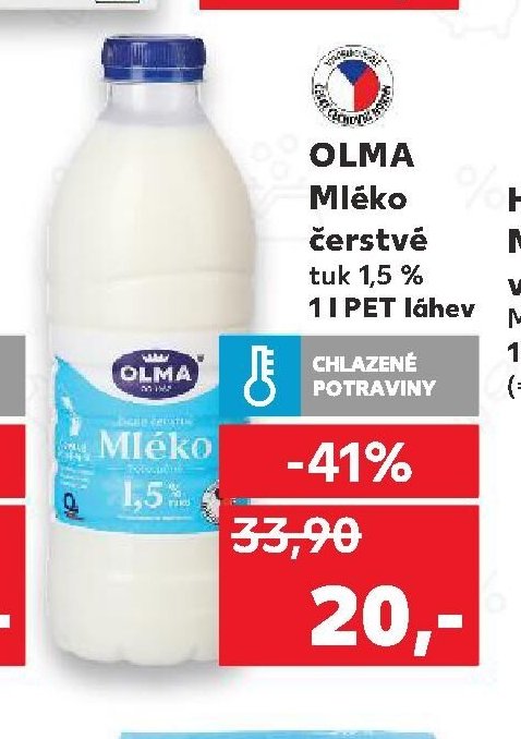 OLMA Mléko čerstvé tuk 1,5% 1 l PET láhev