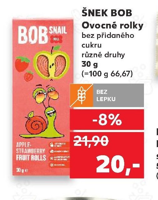 ŠNEK BOB Ovocné rolky bez přidaného cukru různé druhy 30 g