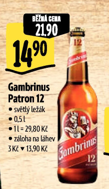 Pivo světlý ležák 12° Patron Gambrinus