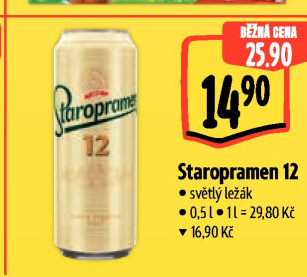 Pivo světlý ležák 12° Staropramen