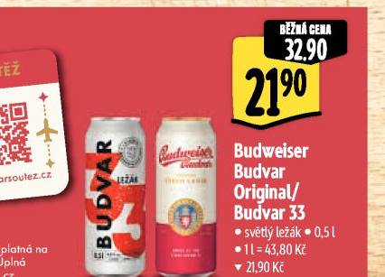 Pivo světlý ležák Original Budweiser Budvar