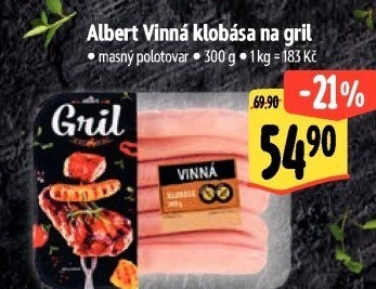 Klobása vinná na gril Albert Gril