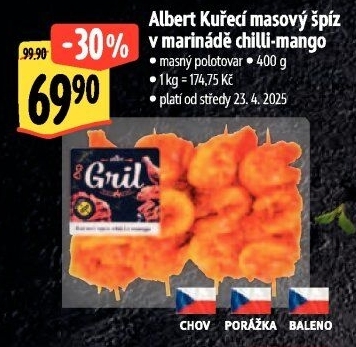 Kuřecí masový špíz v marinádě chilli-mango Albert Gril