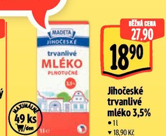 Mléko trvanlivé Jihočeské Madeta - 3,5% plnotučné