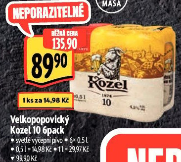 Pivo světlé výčepní 10°Velkopopovický Kozel