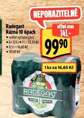 Pivo světlé výčepní Rázná 10° Radegast