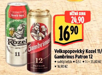 Pivo světlý ležák 11° Medium Velkopopovický Kozel