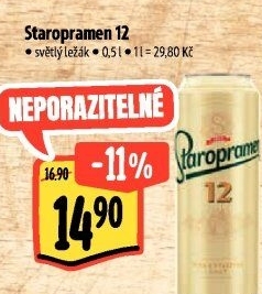 Pivo světlý ležák 12° Staropramen
