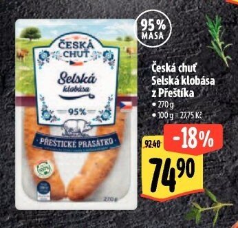 Česká chuť Selská klobása z Přeštíka