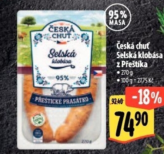 Selská klobása Přeštické prasátko Česká chuť