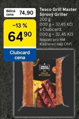 Klobásy sýrové Griller Grill Master Tesco