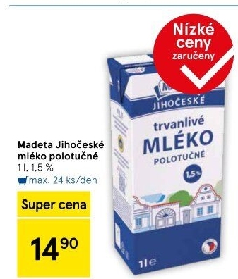 Mléko trvanlivé Jihočeské Madeta - 1,5% polotučné