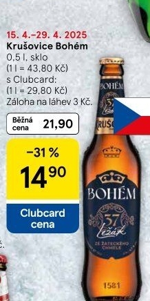 Pivo světlý ležák Bohém Krušovice