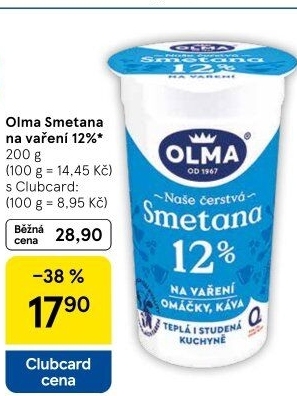 Smetana na vaření Olma 12%
