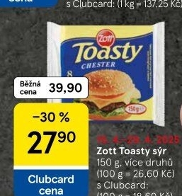Sýr tavený plátky Toasty Zott