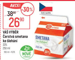 Čerstvá smetana ke šlehání 33 % Váš Výběr