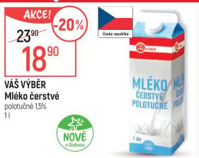 Mléko čerstvé Váš Výběr- 1,5% polotučné
