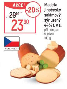 Sýr uzený salámový 44% Jihočeský Madeta