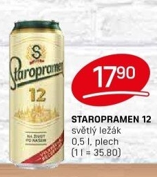 Pivo světlý ležák 12° Staropramen