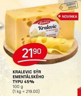 Sýr ementálského typu 45% Kralevic Laktos