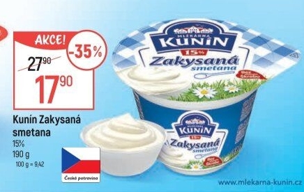 Zakysaná smetana Mlékárna Kunín 15%
