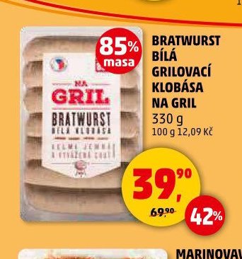 BRATWURST BÍLÁ GRILOVACÍ KLOBÁSA NA GRIL