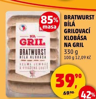 Klobása bílá grilovací bratwurst Na gril Penny