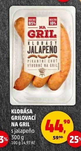 Klobása jalapeňo Na gril Penny