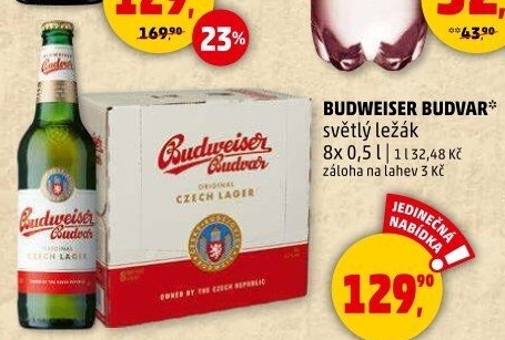 Pivo světlý ležák Original Budweiser Budvar