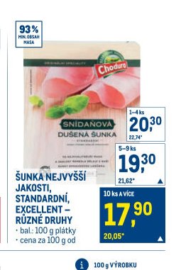 Šunka nejvyšší jakosti, standardní, excellent – různé druhy