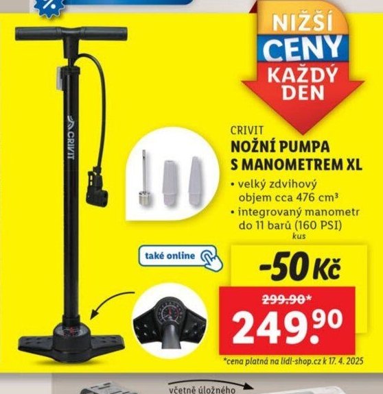 CRIVIT NOŽNÍ PUMPA S MANOMETREM XL