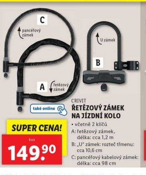 CRIVIT ŘETĚZOVÝ ZÁMEK NA JÍZDNÍ KOLO